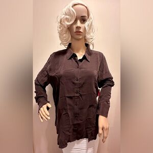 SPANX! 100% Silk/Button Down Blouse/Cherry Chocolate Brown/Size-XL